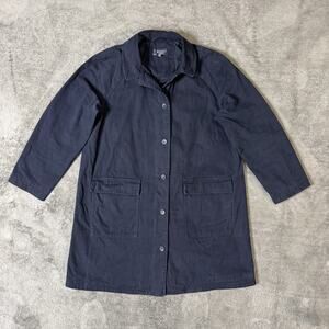 Seasalt Cornwall Roberts Coat Navy Blue Canvas Womens 12 Lined Button Overcoat